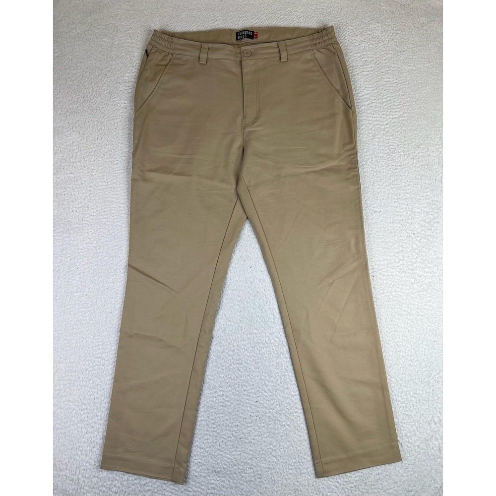 Thousand Miles Pants Mens 36x30 Beige Slim Fit Stretch Chino Travel Casual